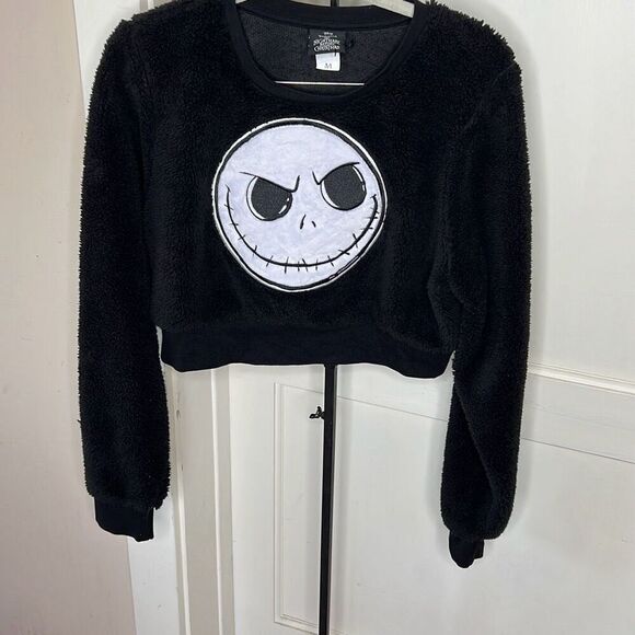Disney The Nightmare Before Christmas Jack & Zero Sherpa Lounge Cropped Top Blac - Picture 2 of 5